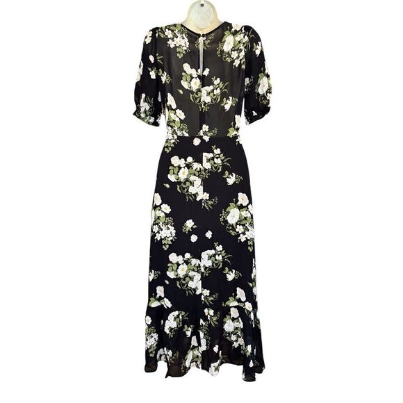 Reformation NANTES FLORAL-PRINT GEORGETTE MIDI DRESS IN BLACK NWT Size 2 - Picture 3 of 6